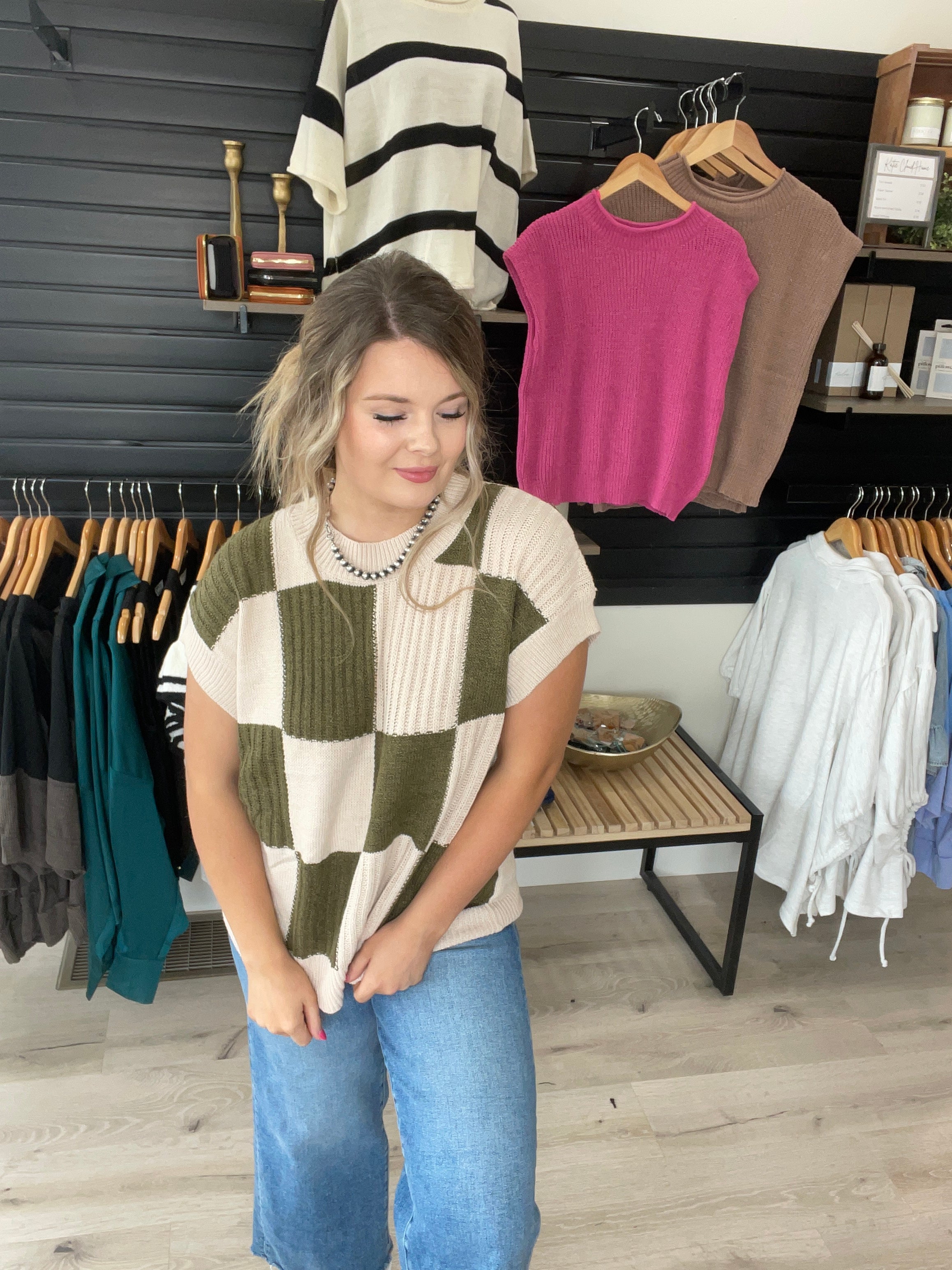 checkered vest sweater