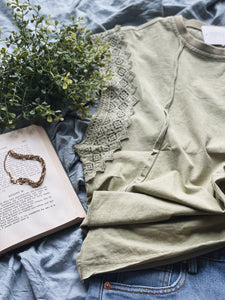 Sage Lace Trim Tee